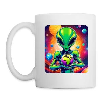 Cool alien avec une planète dans ses mains - Mug blanc - blanc - Gauche