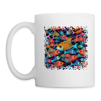 Fish swim in large schools in the sea - Mug - white - Left