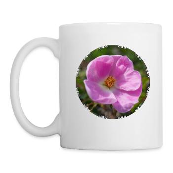 Die Hagebutte wird auch Hundsrose genannt - Tasse - Weiß - Links