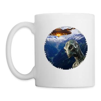 Fliegende Untertassen und Alien in Kamerafalle - Tasse - Weiß - Links