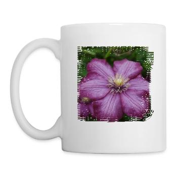 Clematis is a climbing plant with colourful flowers - Mug - white - Left