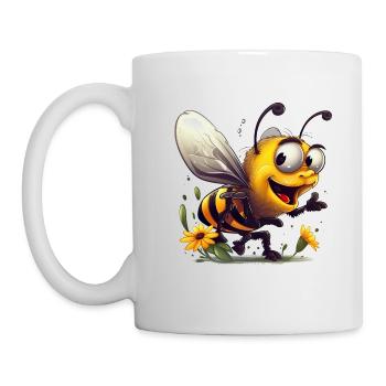 Funny honey bee collects flower nectar - Mug - white - Left