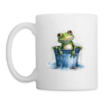 Frog washes and cools in the bucket of water - Mug - white - Left
