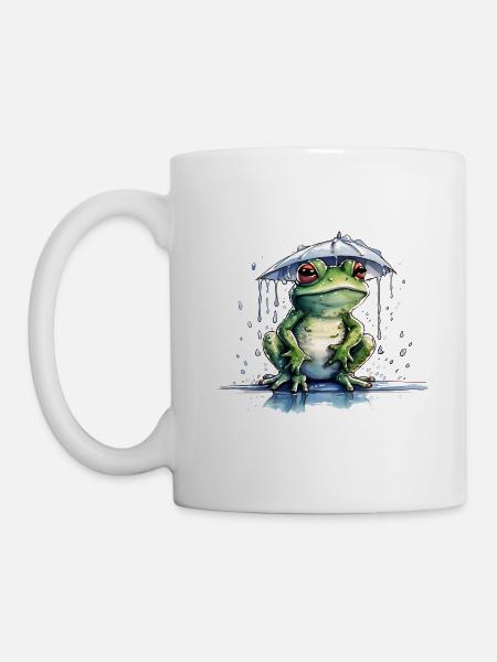 Frosch unter dem Regenschirm - Tasse - Weiß