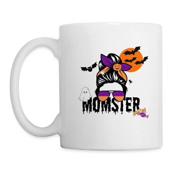 Momster - Halloween Mom Shirt mit Spinne & Geist - Tasse - Weiß - Links