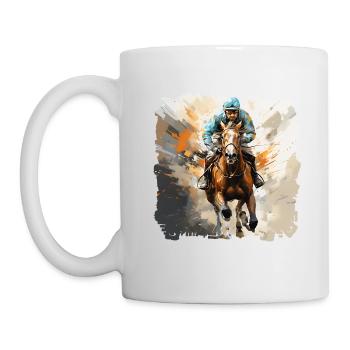 The majestic thoroughbred horses and their riders - Mug - white - Left