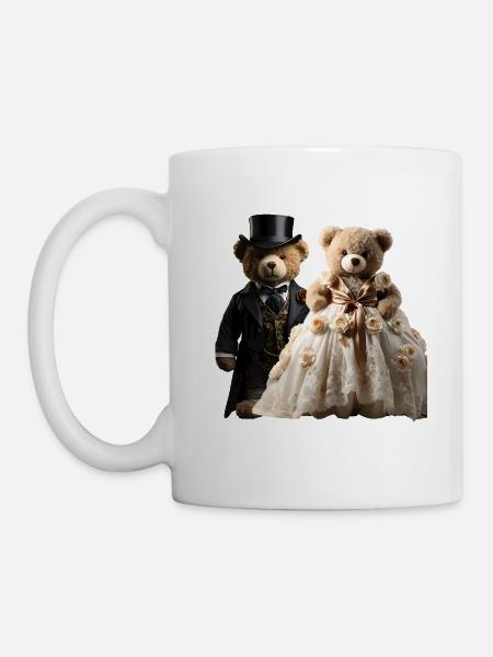 Zwei glücklich frisch verheiratete Bären - Tasse - Weiß