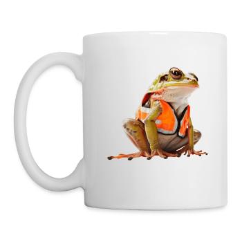 La grenouille est sur la route avec son gilet de sécurité - Mug blanc - blanc - Gauche