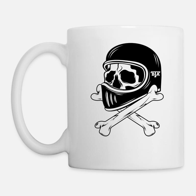 Crâne de motard rétro moto - Mug blanc - blanc
