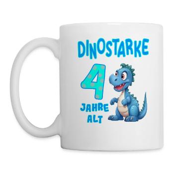 4 Jahre alt Kindergeburtstag 4. Geburtstag Dino - Tasse - Weiß - Links
