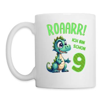 Ich bin schon 9 Jahre alt - Kindergeburtstag Dino - Tasse - Weiß - Links