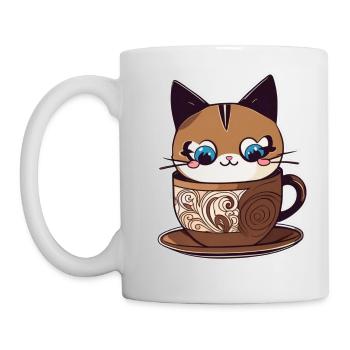 Niedliche Kaffee Katze - Tasse - Weiß - Links