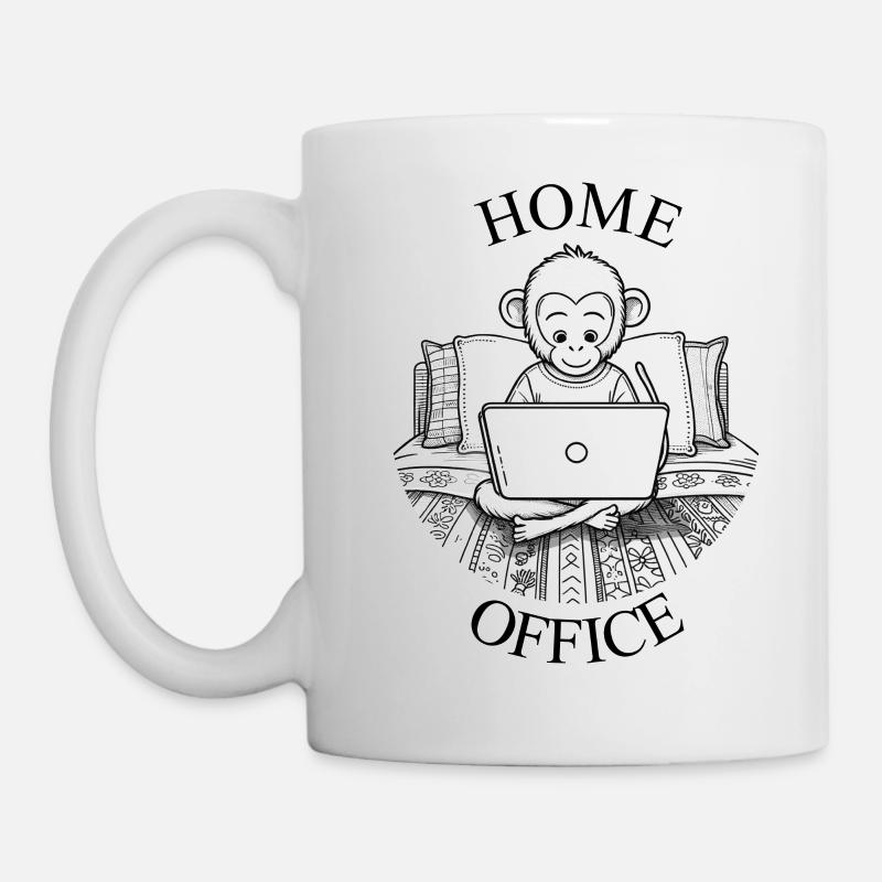 Affe auf Bett in Home Office - Tasse - Weiß