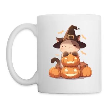 Cute Halloween cat with carved pumpkin - Mug - white - Left