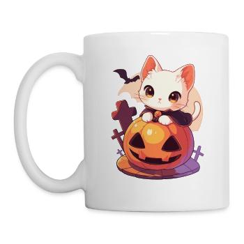 Chat mignon d’Halloween avec citrouille Kawaii Anime - Mug blanc - blanc - Gauche