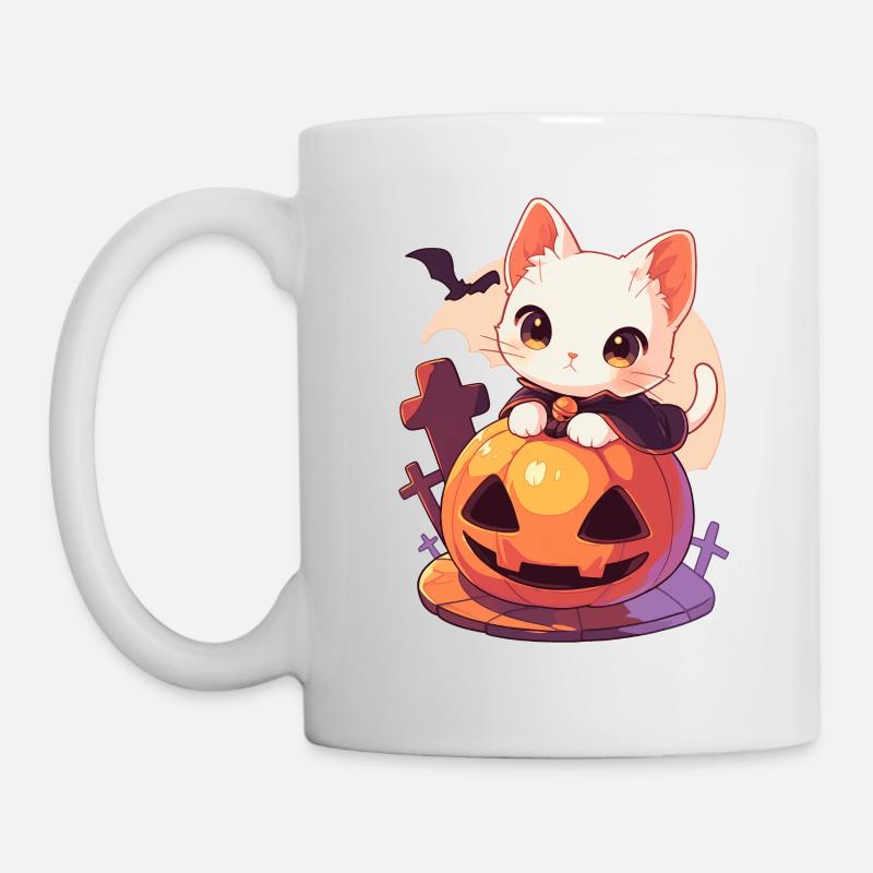 Chat mignon d’Halloween avec citrouille Kawaii Anime - Mug blanc - blanc
