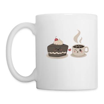 Kaffe und Kuchen Verliebt Geschenk Kawaii Liebe - Tasse - Weiß - Links