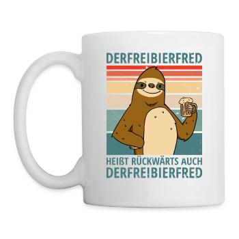Faultier Spruch Bier Derfreibierfred Party Saufen - Tasse - Weiß - Links