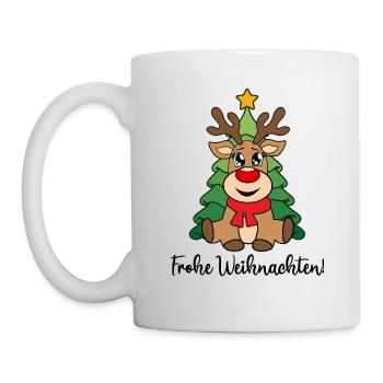 Frohe Weihnachten Rentier rote Nase süß Rudolph - Tasse - Weiß - Links