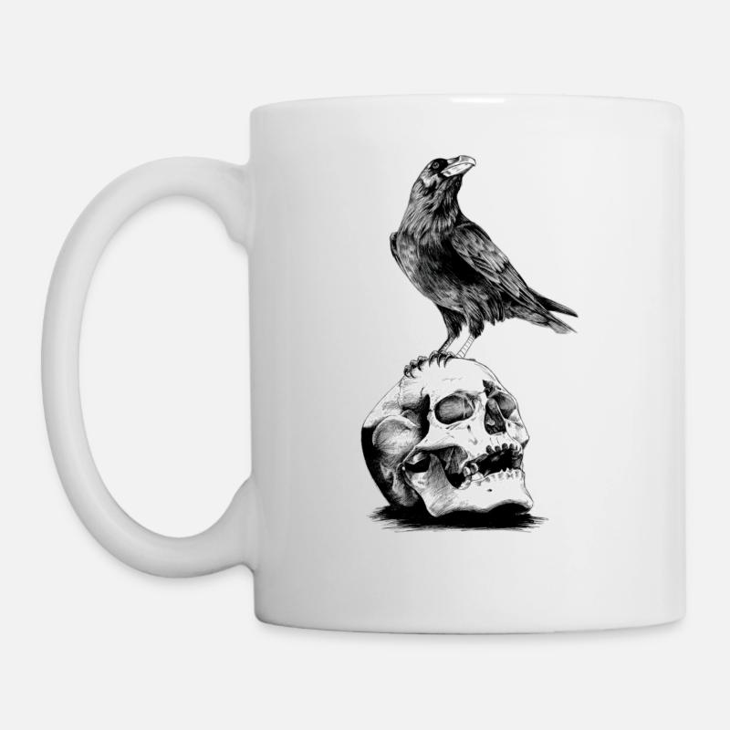 Skull with a crow - Mug - white
