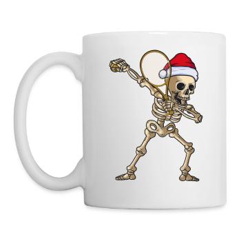 Squelette avec raquette de tennis et chapeau de Noël - Mug blanc - blanc - Gauche