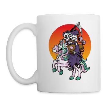 Halloween Grim Reaper rides a funny unicorn - Mug - white - Left