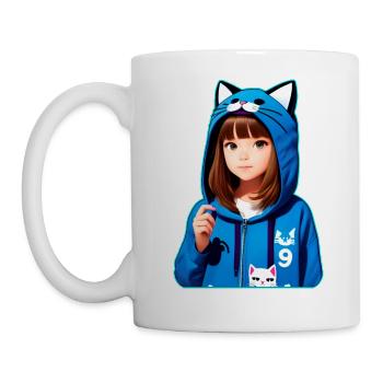 Jolie fille d’anime avec des chats à capuche - Mug blanc - blanc - Gauche
