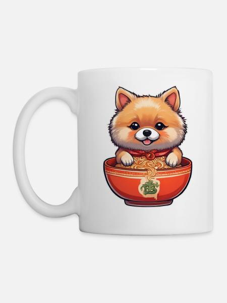 Niedlicher Hund mit Ramen Nudeln - Tasse - Weiß
