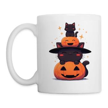 Chats mignons d’Halloween avec des citrouilles - Mug blanc - blanc - Gauche