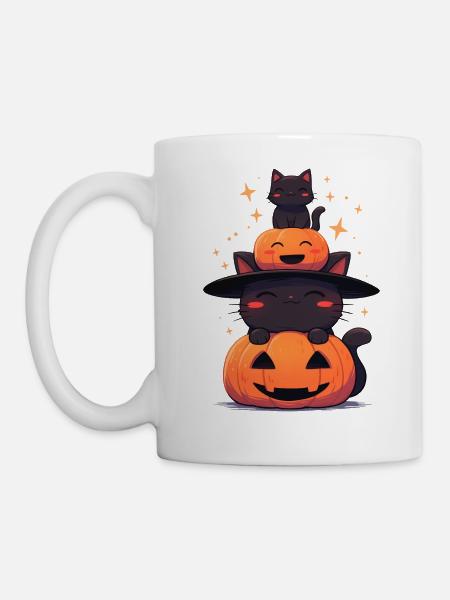 Cute Halloween Cats with Pumpkins - Mug - white