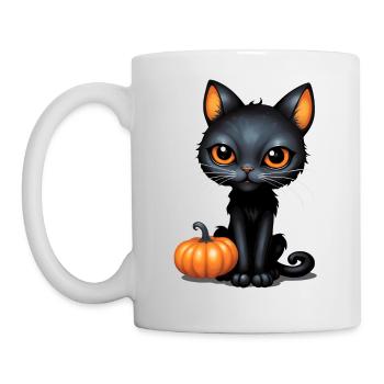 Chat Halloween Chat Noir Citrouille - Mug blanc - blanc - Gauche