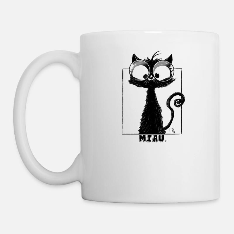 Joli chat noir avec des lunettes "meow" - Mug blanc - blanc