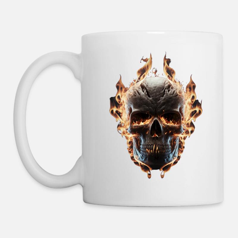 Skull And Bones Baptised In Flames - Mug - white