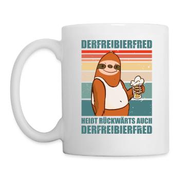 Faultier Spruch Bier Derfreibierfred Party Saufen - Tasse - Weiß - Links