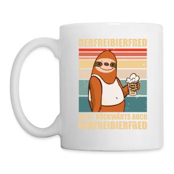 Faultier Spruch Bier Derfreibierfred Party Saufen - Tasse - Weiß - Links