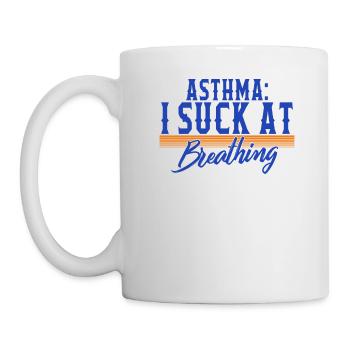 Atemtherapeuten-Shirt, ich sauge beim Atmen - Tasse - Weiß - Links