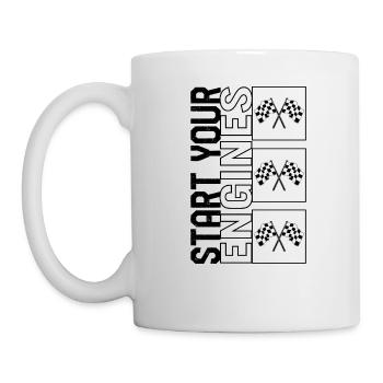 Chemise de course, démarrez vos moteurs drapeau à damier - Mug blanc - blanc - Gauche