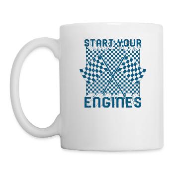 Chemise de course, démarrez vos moteurs drapeau à damier - Mug blanc - blanc - Gauche