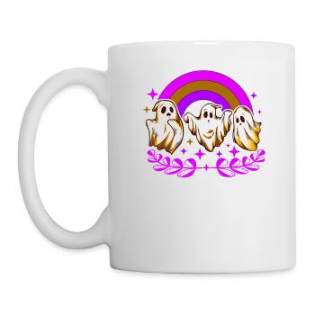 Halloween Shirt, Ghost Regenbogen Horror Grusel - Tasse - Weiß - Links