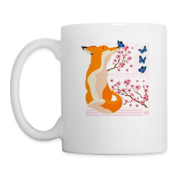 Kirschblütenhemd, Fuchs Japanische Kirschblüte - Tasse - Weiß - Links