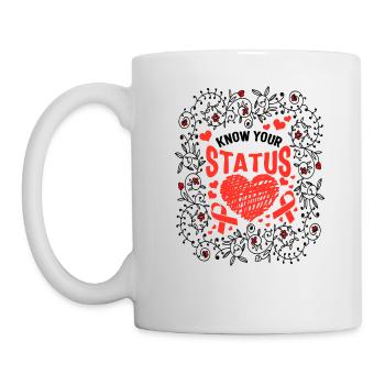 Word Aids Days Shirt, Know Your Status Red Ribbon - Tasse - Weiß - Links
