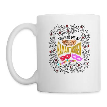 Purim-Hemd, du hattest mich bei Hamantashen Blumen-Tee - Tasse - Weiß - Links