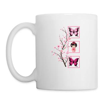 Cherry Blossom Shirt, Sakura Kawaii Japanese Doll - Mug - white - Left