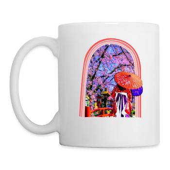 Cherry Blossom Shirt, Japanese Woodblock Art - Mug - white - Left