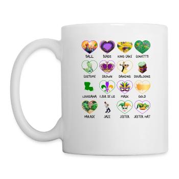 Chemise Mardi Gras Fleur De Lis, Perles King Cake - Mug blanc - blanc - Gauche