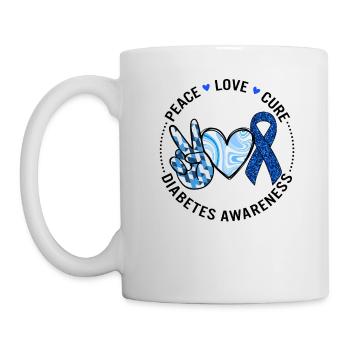 Diabetes Awareness Shirt, Peace Love Cure Blue - Mug - white - Left