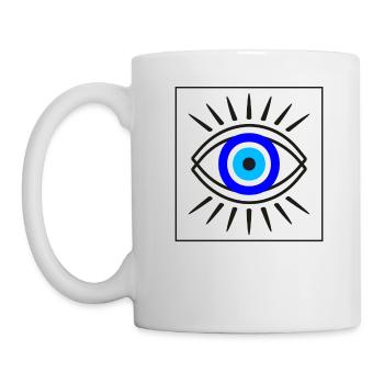 Griechisches Evil Eye Shirt, Der Evil Eye Fluch - Tasse - Weiß - Links