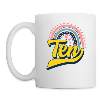 Birthday Shirt, Ten Cute Rainbow Design Tee, 10 - Mug - white - Left