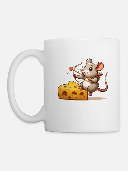 Ratten-Amor-Käse-Herz-Valentinstag-Nagetier - Tasse - Weiß