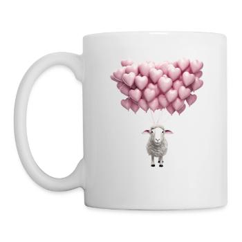 Schafwolle-Herzen zum Valentinstag auf der Weide - Tasse - Weiß - Links